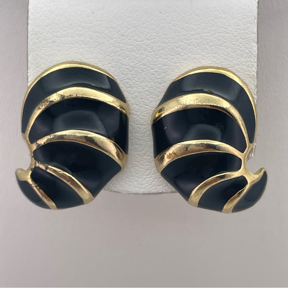 Vintage Maravella Black Enamel Gold Tone Post Earrings